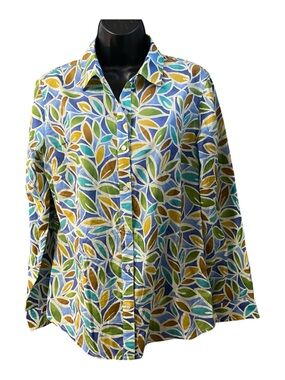 J.Mclaughlin Lois Blouse Women's button-up collar multicolored leaf pattern